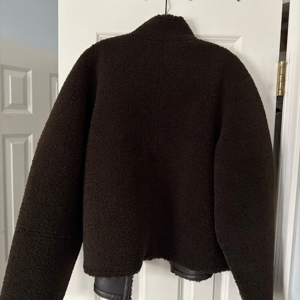 Mango Dark Brown Reversible Teddy/Leather Jacket for Women Medium - Picture 5 of 7